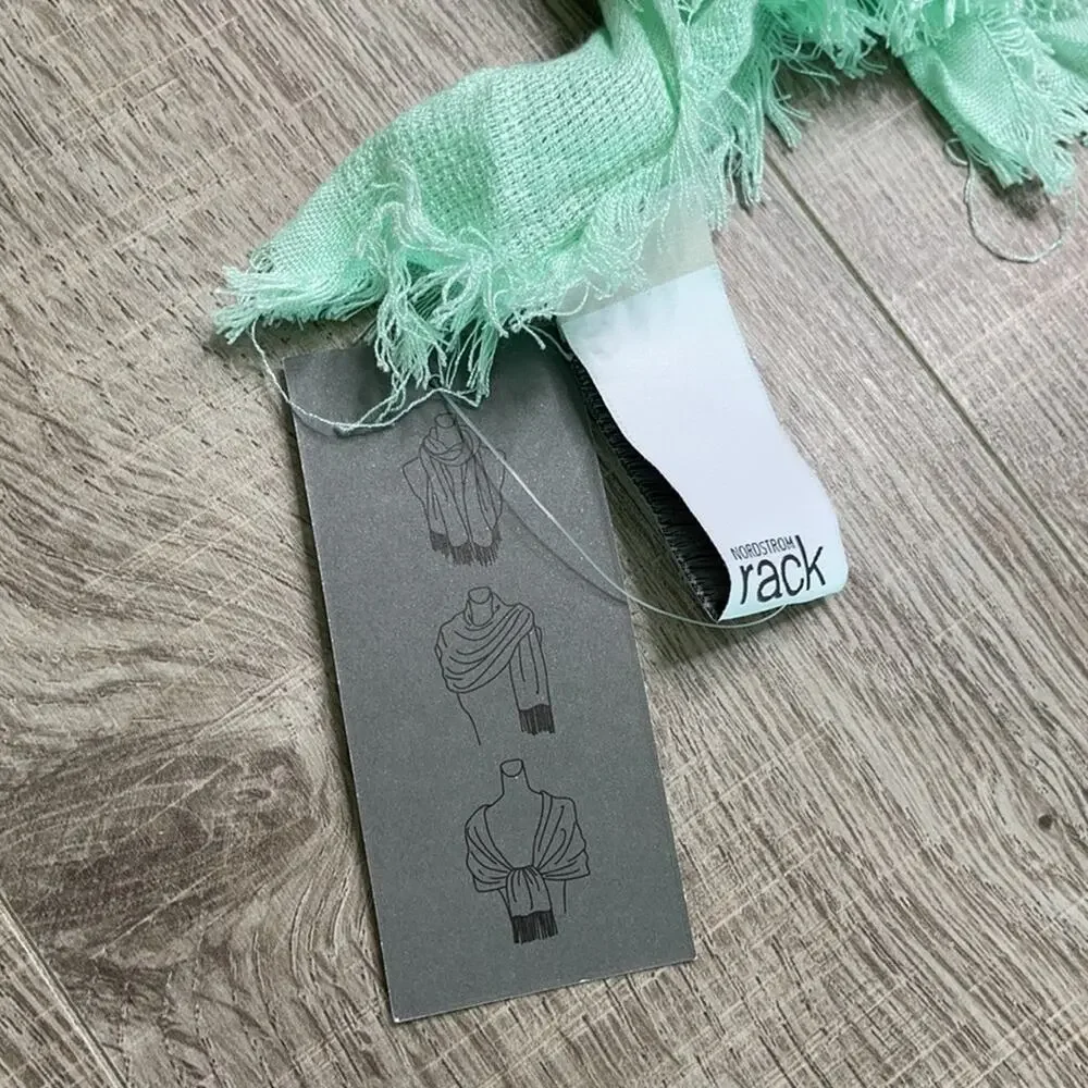 NWT NORDSTROM RACK Teal Mint Fringe Edge Scarf